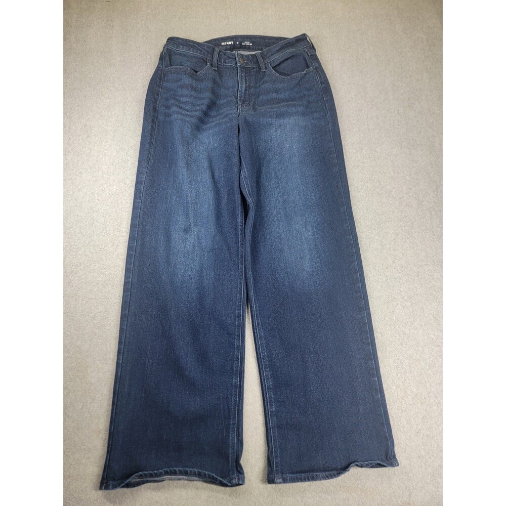 Old Navy Jeans Womens 12 31x31 Wide Leg‎ Medium Blue High Stretch Boho Grunge